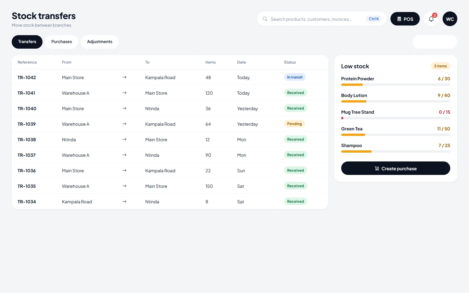 Stock transfers between branches in ArmPOS